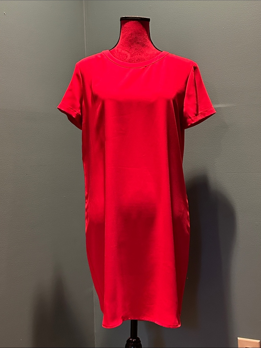 Bright Red Satin Shift Dress